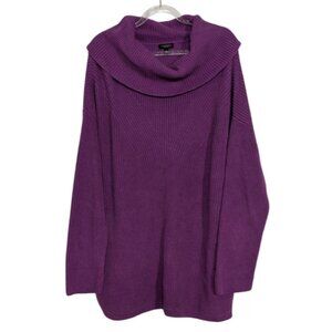 Talbots Ribbed Sweater Womens Petite Size 2X Purple Knit Cowl Neck Long Sleeve
